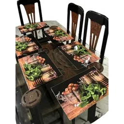 Dakshya Industries Brown & Black 6 Pieces Floral Printed Rectangular Table Placemats-picture-21