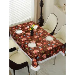 Dakshya Industries Brown Floral Printed Waterproof Plastic 6-Seater Table Cover-picture-12