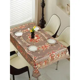 Dakshya Industries Brown Floral Waterproof Plastic 6-Seater Table Cover-picture-16