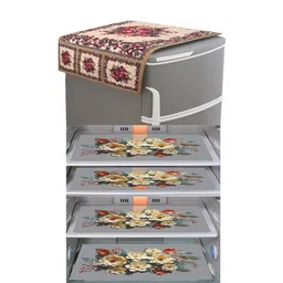 Dakshya Industries Green & Beige Printed Water-Proof 5-Pcs Refrigerator Cover With Mats-image-35