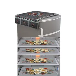 Dakshya Industries Green & Grey Printed Water-Proof 5-Pcs Refrigerator Cover With Mats-image-7