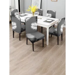 Dakshya Industries Grey & White 6 Pieces Printed Elastic Chair Covers-picture-18