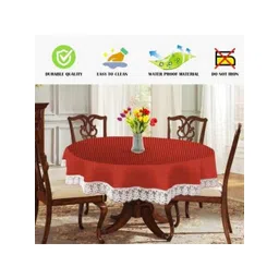 Dakshya Industries Maroon & White Checked Embellished Waterproof Round Shaped Table Cover-picture-30