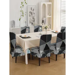 Dakshya Industries Set Of 6 Black & Gold Colourblocked Chair Cover-picture-30