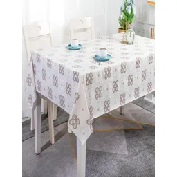 Dakshya Industries White Floral Waterproof Plastic 6-Seater Table Cover-picture-12
