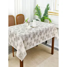 Dakshya Industries White Floral Waterproof Plastic 6-Seater Table Cover-picture-15