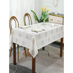 Dakshya Industries White Floral Waterproof Plastic 6-Seater Table Cover image 1