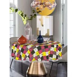 Dakshya Industries Yellow Geometric Printed Waterproof Round 4-Seater Table Cover-picture-30