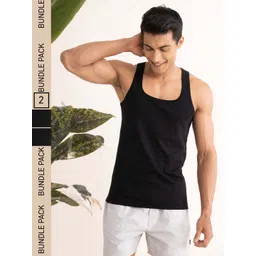 DAMENSCH Pack Of 2 Black Solid NEO-Cotton Anti Bacterial & Anti Microbial Innerwear Vests-picture-39