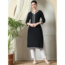 DANEEN Floral Embroidered Round Neck Straight Kurta-picture-41