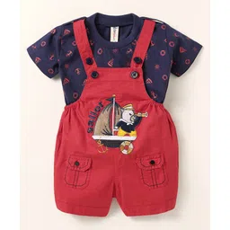 Dapper Dudes Embosis Hosiery Sailor Patch Embroidered Dungaree With Half Sleeves Tee - Red-picture-15