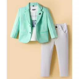 Dapper Dudes Full Sleeves Alphabets Printed Blazer With Typography Printed Tee & Pant Set - Sea Green-picture-19
