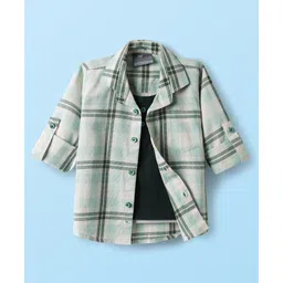 Dapper Dudes Full Sleeves Checked Shirt With Attached Tee - Green-picture-22