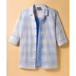 Dapper Dudes Full Sleeves Plaid Checked Shirt With Attached Tee - Sky Blue-picture-24