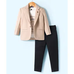 Dapper Dudes Full Sleeves Solid Blazer With Tee & Pant Set - Cream-picture-23