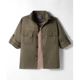 Dapper Dudes Full Sleeves Solid Shirt With Attached Tee - Olive-picture-10