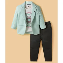 Dapper Dudes Full Sleeves Striped Blazer With Tee & Pant Set - Pista-picture-17