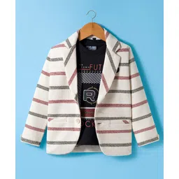 Dapper Dudes Full Sleeves Striped Blazer With Typography Printed Tee - White-picture-27