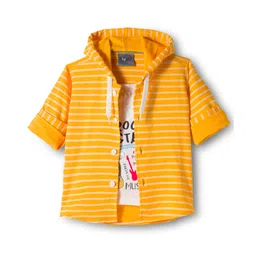 Dapper Dudes Full Sleeves Striped Hooded Shirt With Attached Tee - Gold-picture-20