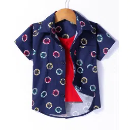 Dapper Dudes Half Sleeves Abstract Printed Shirt With Attached Tee - Red-picture-15