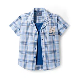 Dapper Dudes Half Sleeves Checked & 95 Number Patch Detailed Shirt With Attached Tee - Blue-picture-33