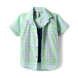 Dapper Dudes Half Sleeves Checked Shirt With Attached Tee - Green-picture-12