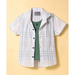 Dapper Dudes Half Sleeves Checked Shirt With Attached Tee - Green-picture-13