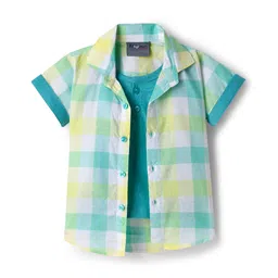 Dapper Dudes Half Sleeves Checked Shirt With Attached Tee - Green-picture-28