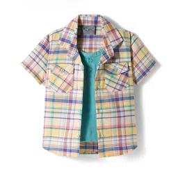 Dapper Dudes Half Sleeves Checked Shirt With Attached Tee - Yellow-picture-20