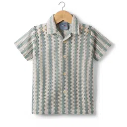 Dapper Dudes Half Sleeves Chevron Crochet Shirt - Teal Green-picture-27