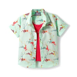 Dapper Dudes Half Sleeves Deer Printed Shirt With Attached Tee - Light Green-picture-12