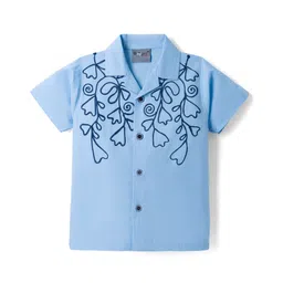 Dapper Dudes Half Sleeves Floral Embroidered Shirt - Blue-picture-11