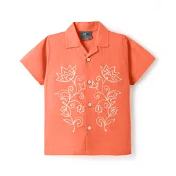 Dapper Dudes Half Sleeves Floral Embroidered Shirt - Orange-picture-25