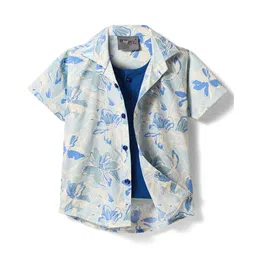Dapper Dudes Half Sleeves Floral Printed Shirt With Attached Tee - Blue-picture-18