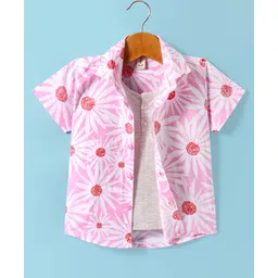 Dapper Dudes Half Sleeves Floral Printed Shirt With Attached Tee - Pink-picture-28