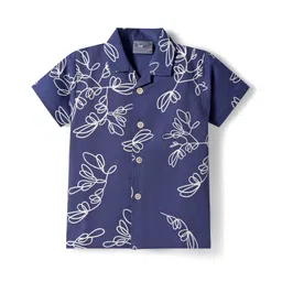 Dapper Dudes Half Sleeves Leaves Printed Shirt - Navy Blue-picture-30