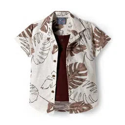 Dapper Dudes Half Sleeves Leaves Printed Shirt With Attached Tee - Brown-picture-21