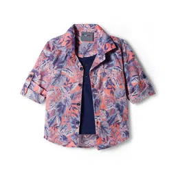 Dapper Dudes Half Sleeves Leaves Printed Shirt With Attached Tee - Navy Blue-picture-33