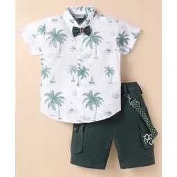 Dapper Dudes Half Sleeves Palm Trees Printed Shirt With Shorts Suspender & Bow Set - Green-picture-19