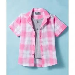 Dapper Dudes Half Sleeves Plaid Checked Shirt With Attached Tee - Lemon-picture-28