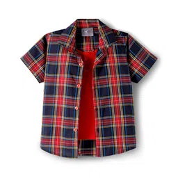 Dapper Dudes Half Sleeves Plaid Checked Shirt With Attached Tee - Red-picture-27