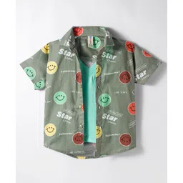 Dapper Dudes Half Sleeves Smiley Printed Shirt With Attached Tee - Olive-picture-31