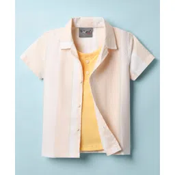 Dapper Dudes Half Sleeves Striped Shirt With Attached Tee - Lemon Yellow-picture-18