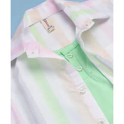 Dapper Dudes Half Sleeves Striped Shirt With Attached Tee - Light Green image 4