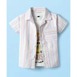 Dapper Dudes Half Sleeves Striped Shirt With No Limits Text Printed Tee Set - Pink-picture-20