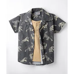 Dapper Dudes Half Sleeves Tiger Printed Shirt With Attached Tee - Dark Grey-picture-30