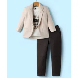 Dapper Dudes Woven Full Sleeves Textured Blazer With Life Can Be Tough So Are You Text Printed Tee & Pant Set - Peach-picture-16