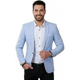 darbar in Men's Slim Fit Blazer, Light Blue, Single Button, Notch Lapel, Formal Casual Wear-picture-15