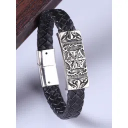Dare by Voylla Men Black & Silver Tribal Braided Band Bracelet-picture-15