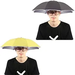 Hat Umbrella for Kids, Girls and Boys Black and Yellow Color Cap Hat Umbrella for Adults,Women,Men,Kids (Pack of 2) Black and Yellow-image-5
